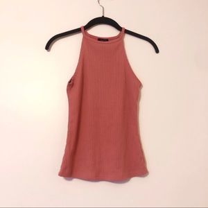 Pink Ribbed High Neck Tank Top Basic